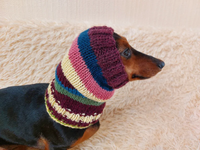 Dachshund snood handmade stripes, scarf snood hat for dogs