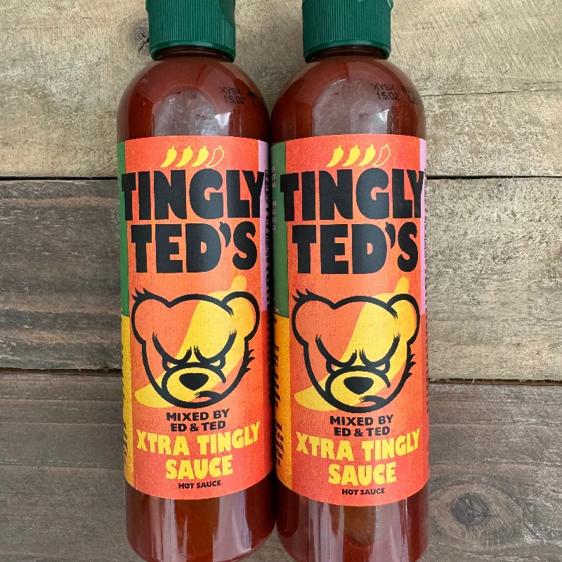 2x Tingly Ted's Xtra Tingly Hot Sauce Bottles (2x265g)