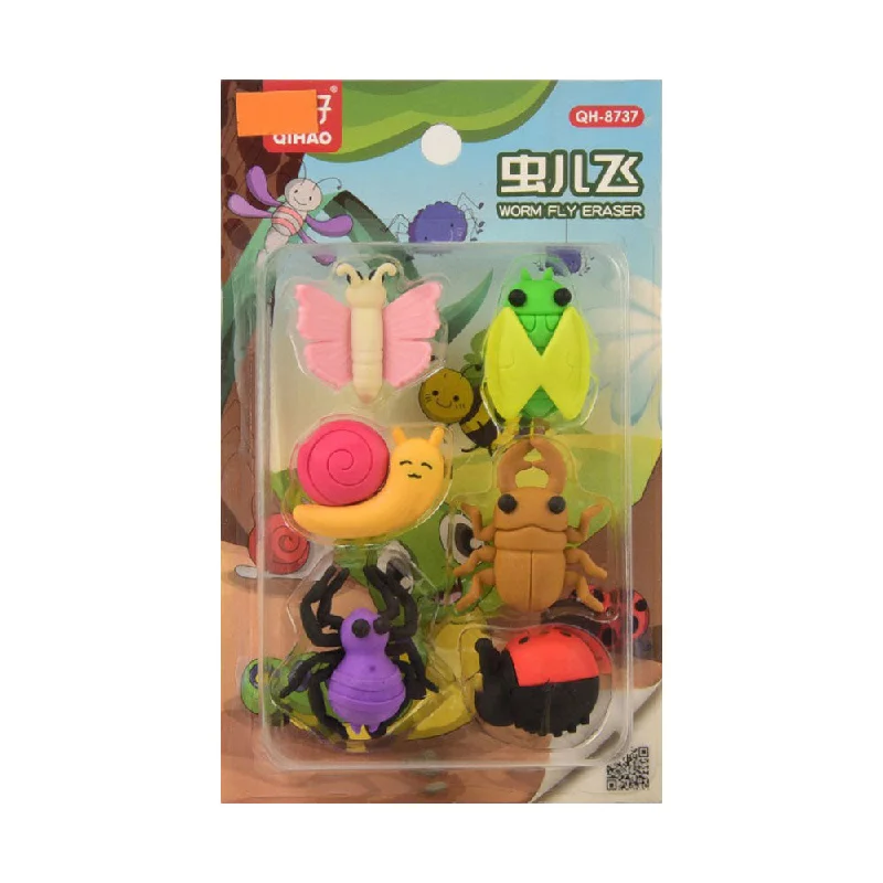 QH-8737 WORM FLY ERASER 6PC Z.B