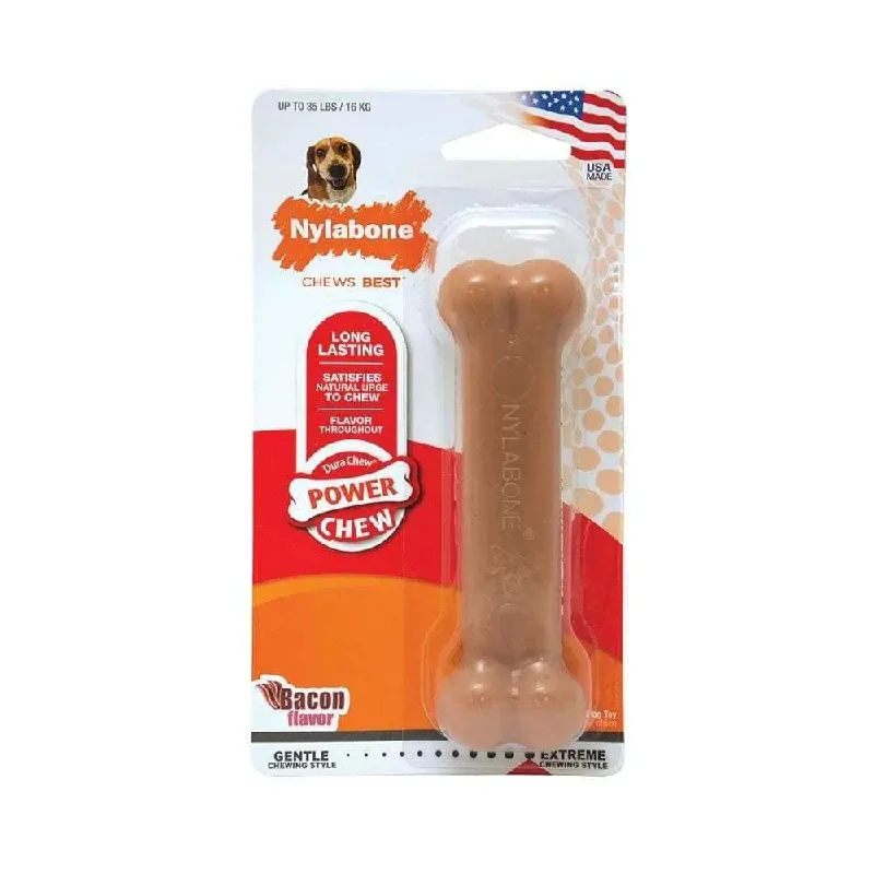 Nylabone® Dura Chews® Power Chews Bacon Flavor Long Lasting Chews Dog Toys Wolf Up to 35 Lbs