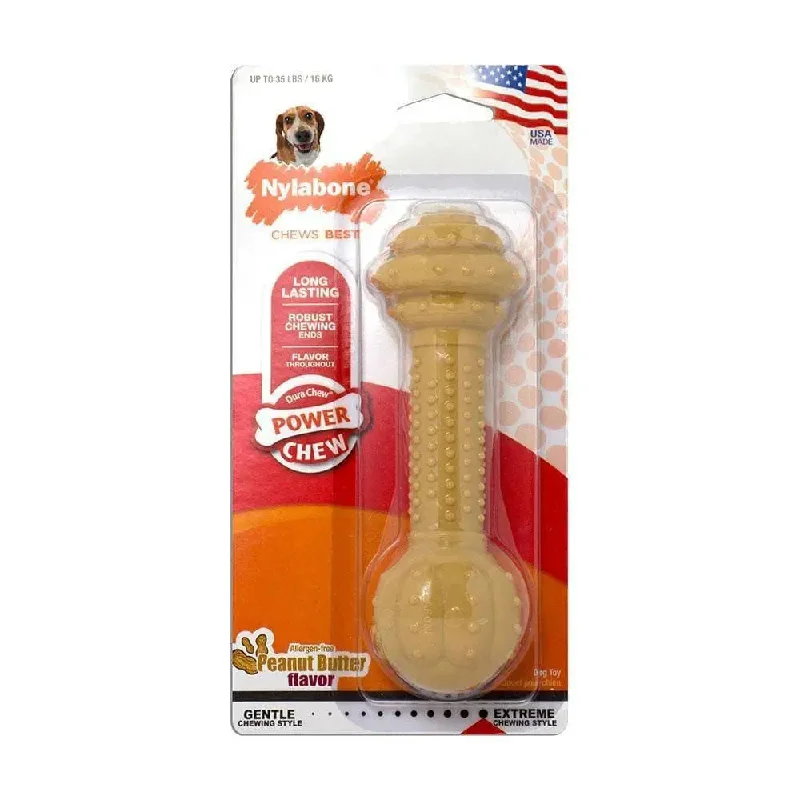 Nylabone® Dura Chews® Power Chews Peanut Butter Flavor Barbell Long Lasting Chews Dog Toys