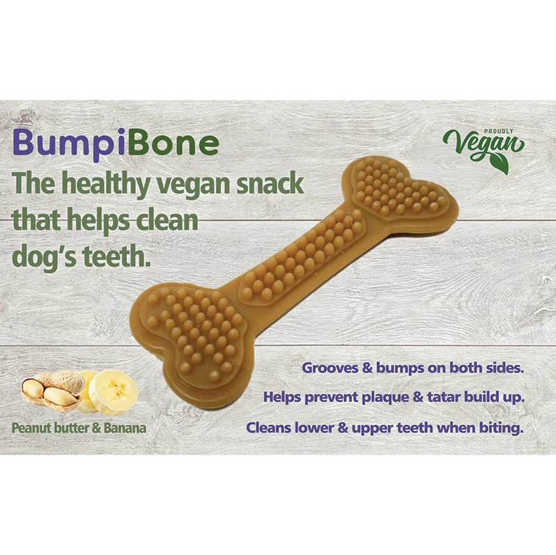 Vegan Dog Chews  - Maks'Patch 'BumpiBones' - Peanut Butter & Banana Dental Bone.