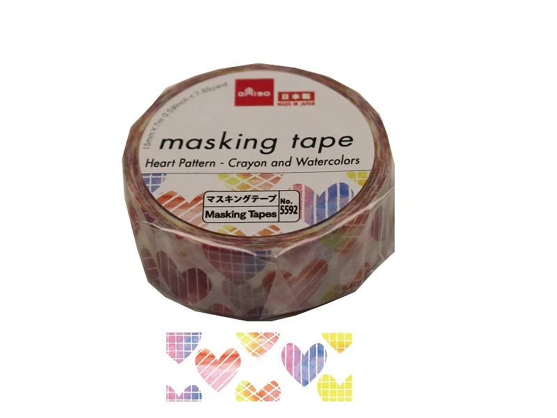 Masking Tape -Heart Pattern - Crayon and Watercolors-