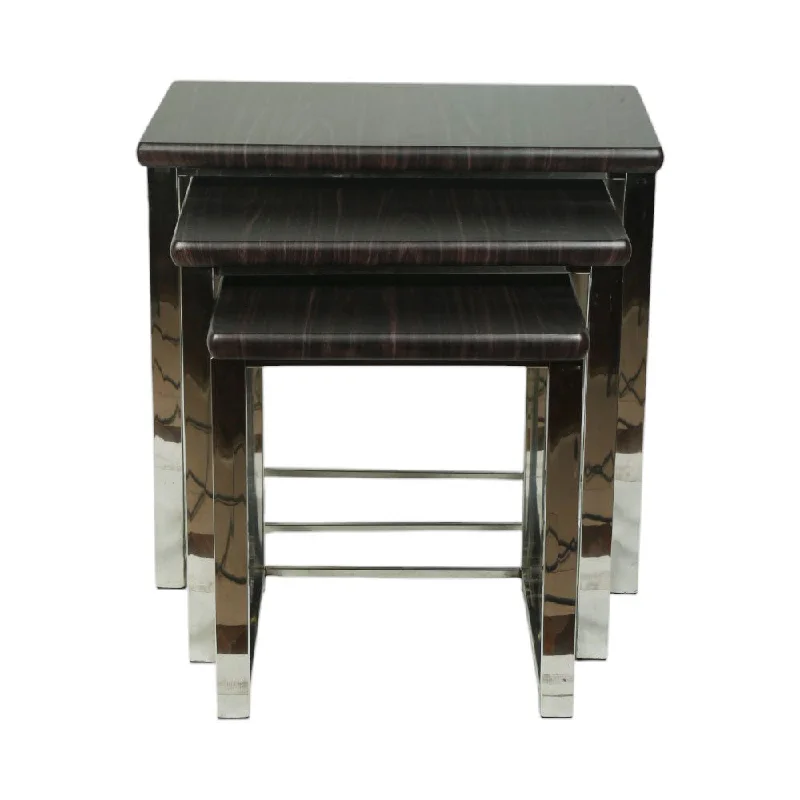 TABLE SET 3PC SS D/BROWN