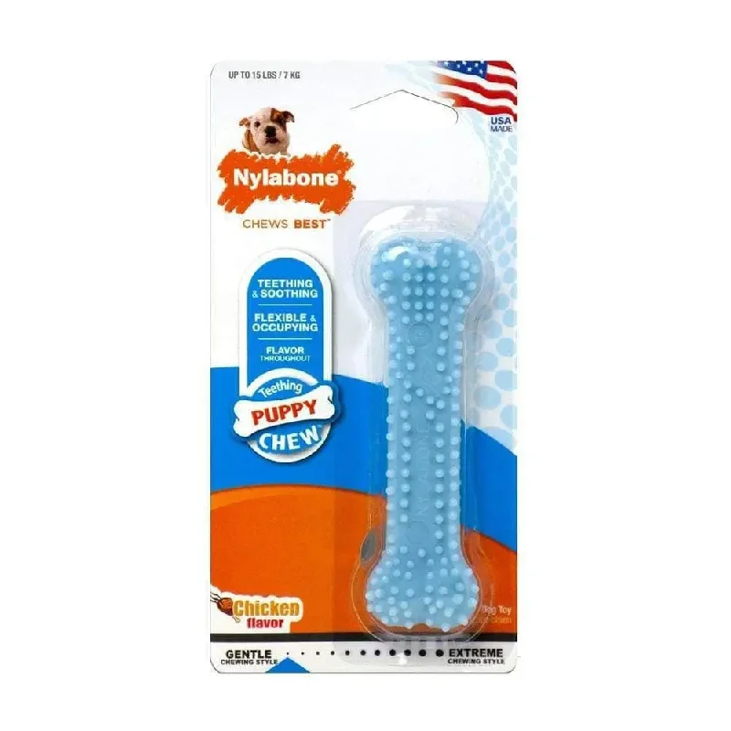 Nylabone® Teething Puppy Chews™ Chicken Flavor Dental Chews Puppy Toys Blue Color Petite Up to 15