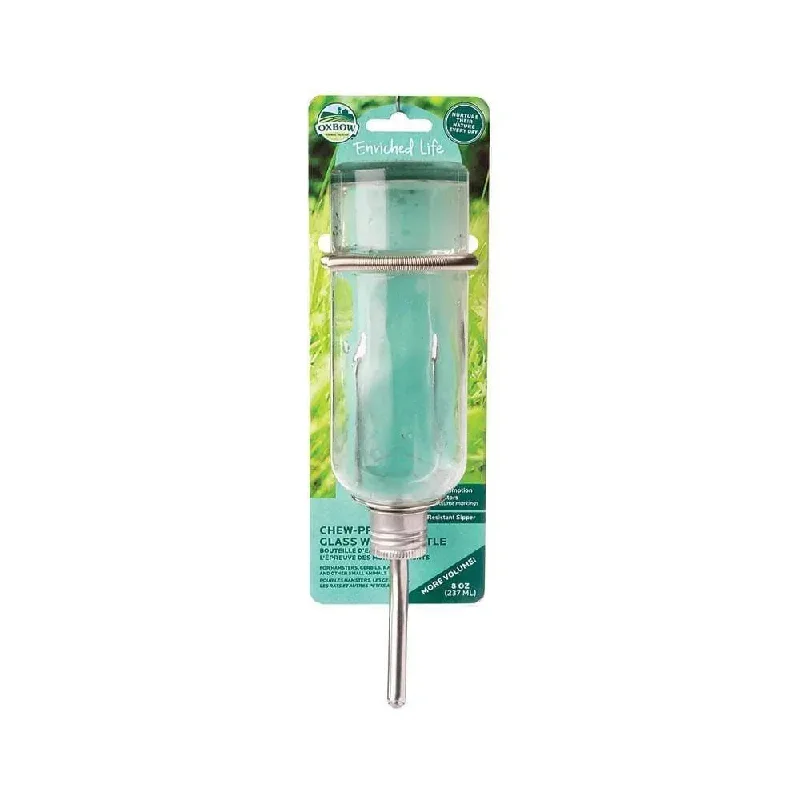 Oxbow Animal Health® Enriched Life Chews Proof Glass Water Bottle for Small Animal Small 8 Oz