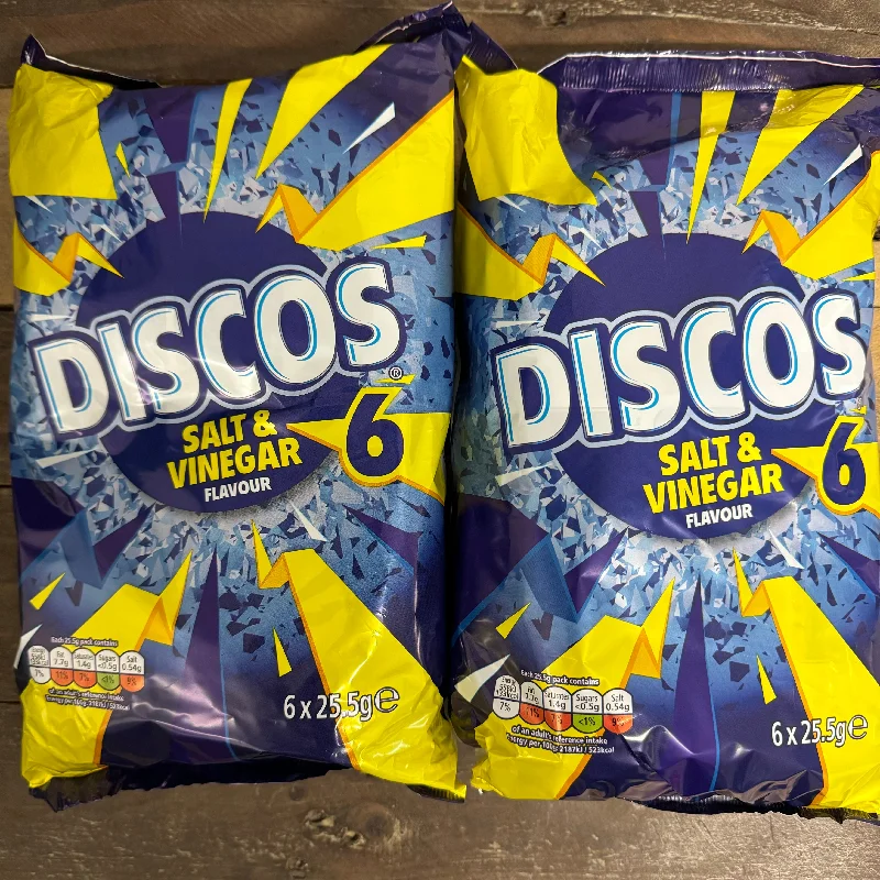 12x Discos Salt & Vinegar Flavour Crisps Bags (2 Packs of 6x25.5g)