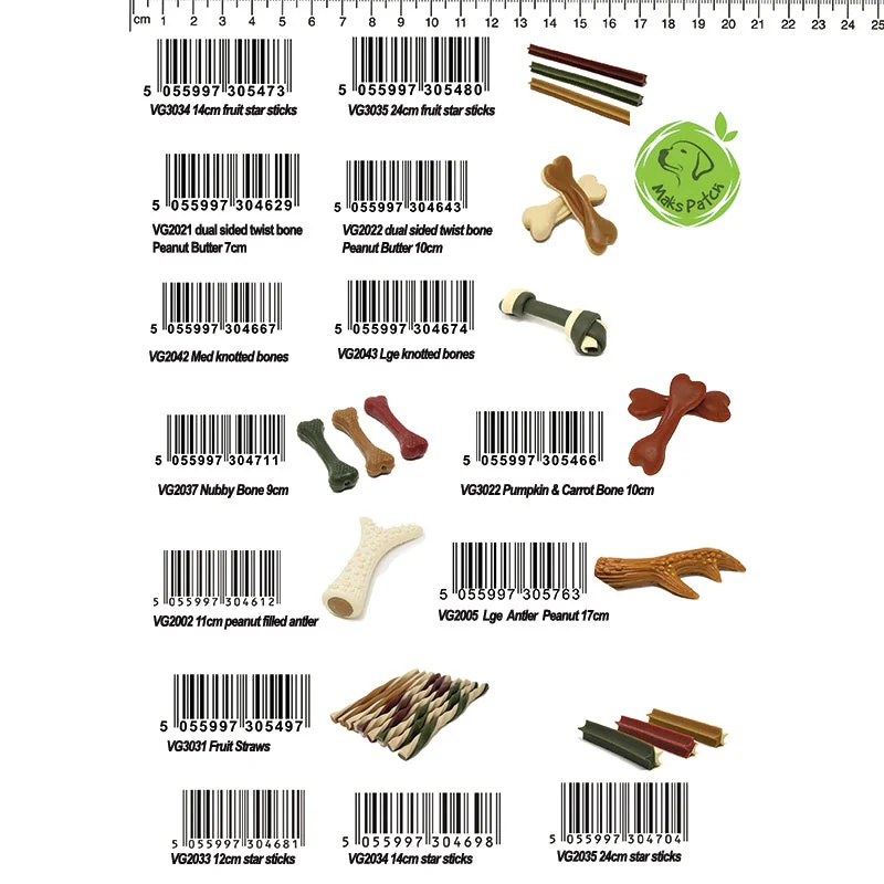 Barcode Sheet for the MaksPatch Veggie Dog Treats.