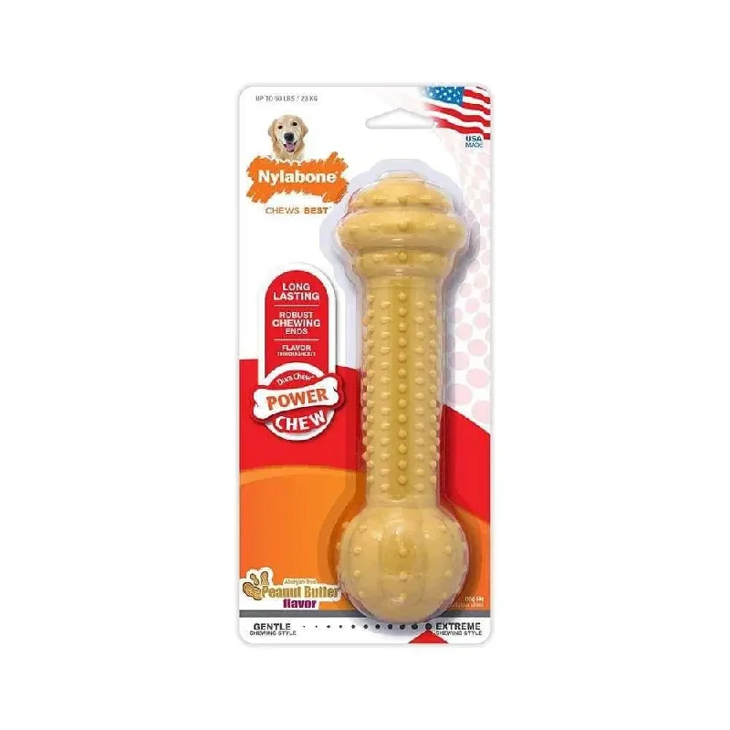 Nylabone® Dura Chews® Power Chews Peanut Butter Flavor Barbell Long Lasting Chews Dog Toys