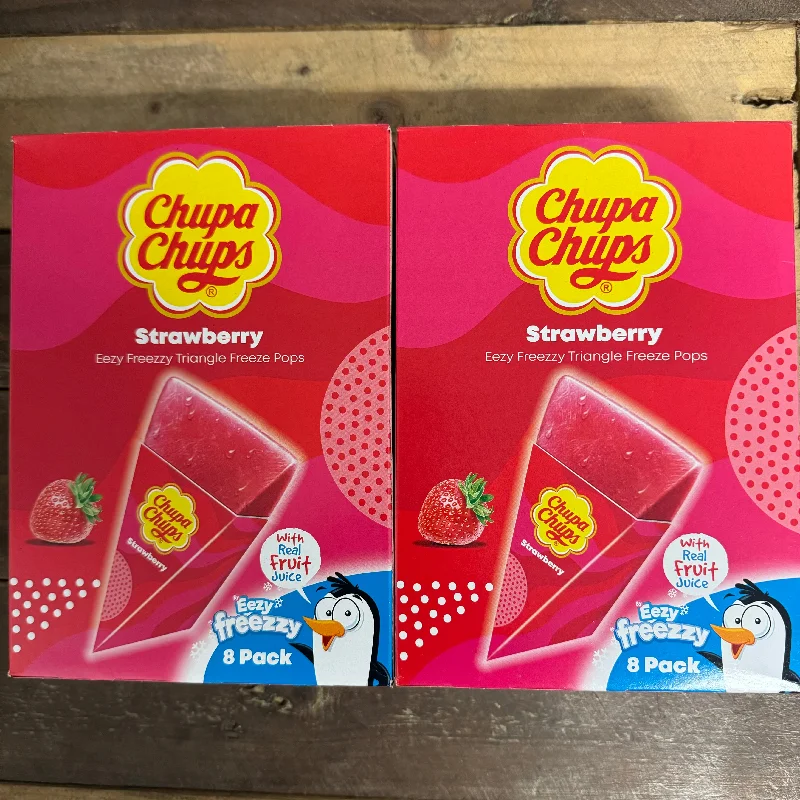 16x Chupa Chups Strawberry Eezy Freezy Triangle Freeze Pops (2 Boxes of 8x62ml)