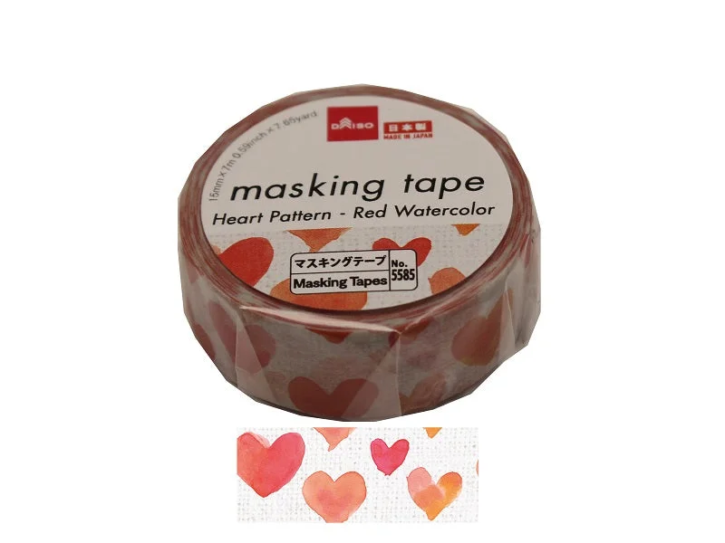 Masking Tape -Heart Pattern - Red Watercolor-