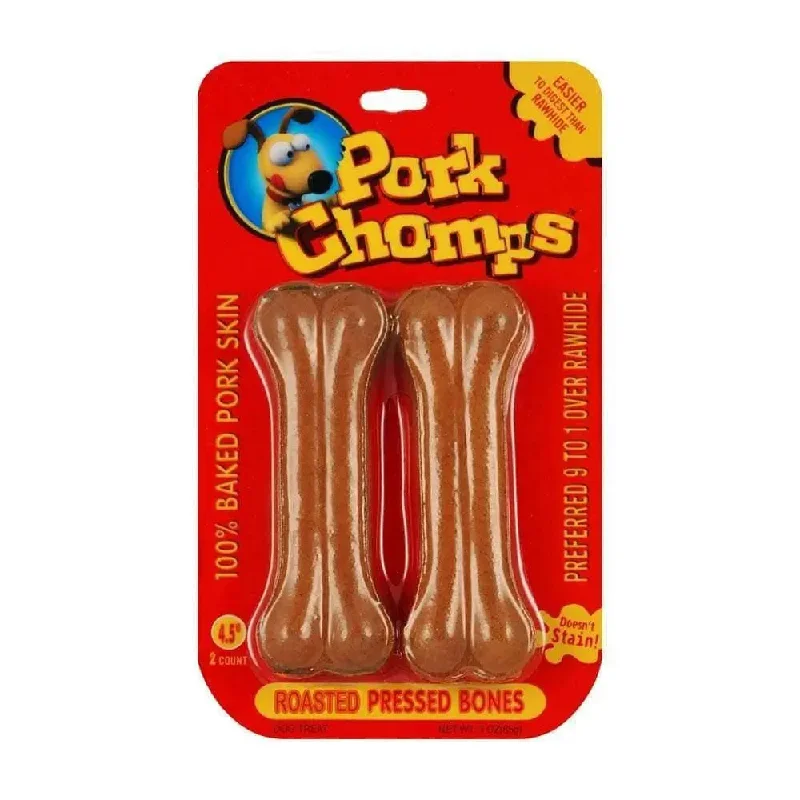 Pork Chomps™ Roasted Pork Flavored Pressed Bone Dog Treats 4 Inch 2 Count