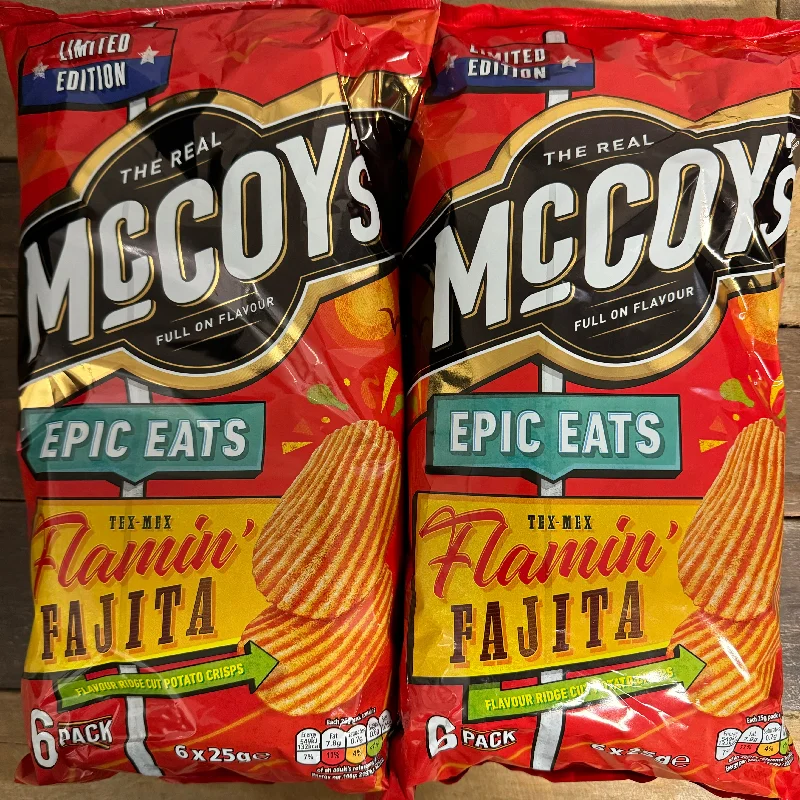 12x McCoy's Epic Eats Tex Mex Flamin' Fajita Crisps Bags (2 Packs of 6x25g)
