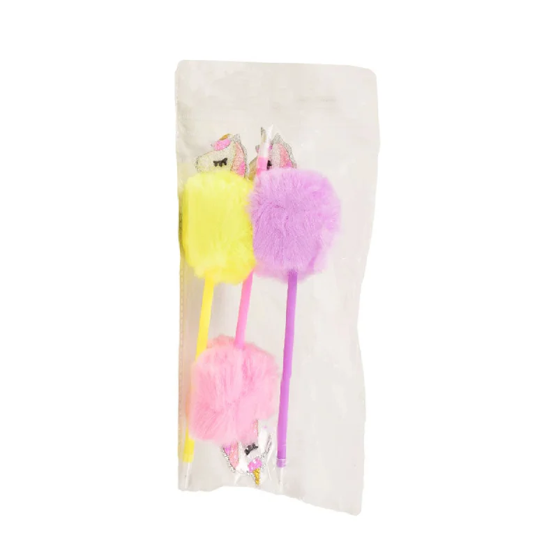 9985 FANCY FUR UNICORN BALL PEN 3PC PACK A.M