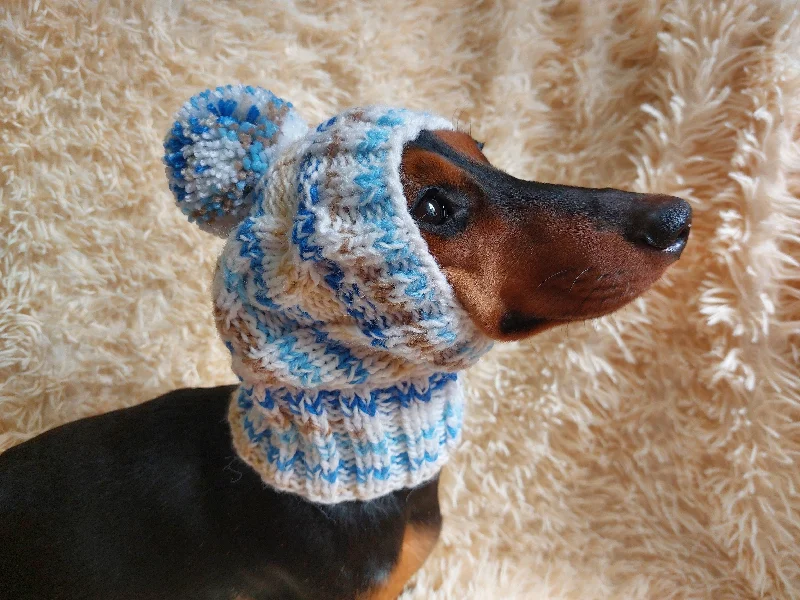 Warm winter snood hat for a dog with a pom-pom