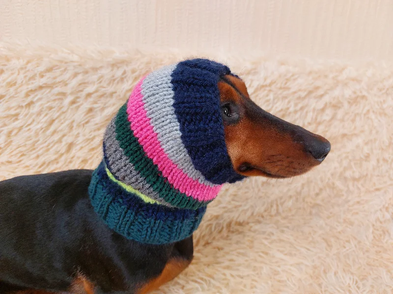 Dachshund snood handmade stripes, scarf snood hat for dogs