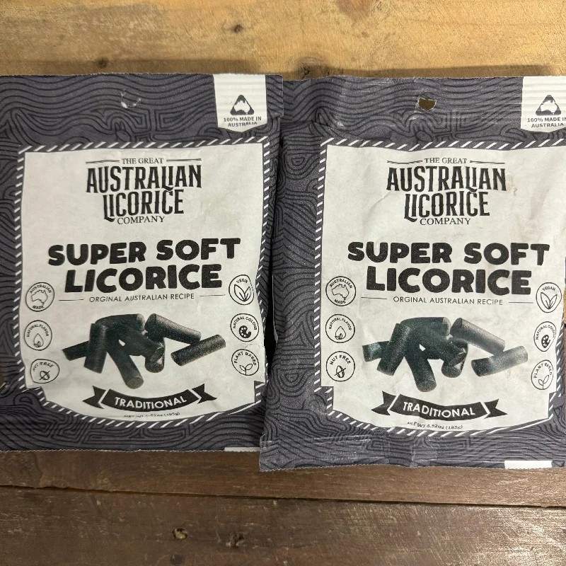 3x The Great Australian Licorice Company Super Soft Traditional Liquorice Bags (3x185g)
