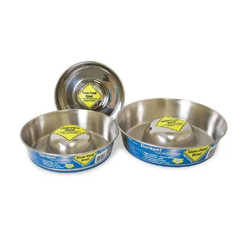 OurPets® Premium Rubber-Bonded Stainless Steel Slow Feed Bowl for Dog Small