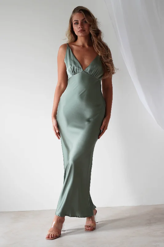 Aimie Soft Satin Maxi Dress | Olive