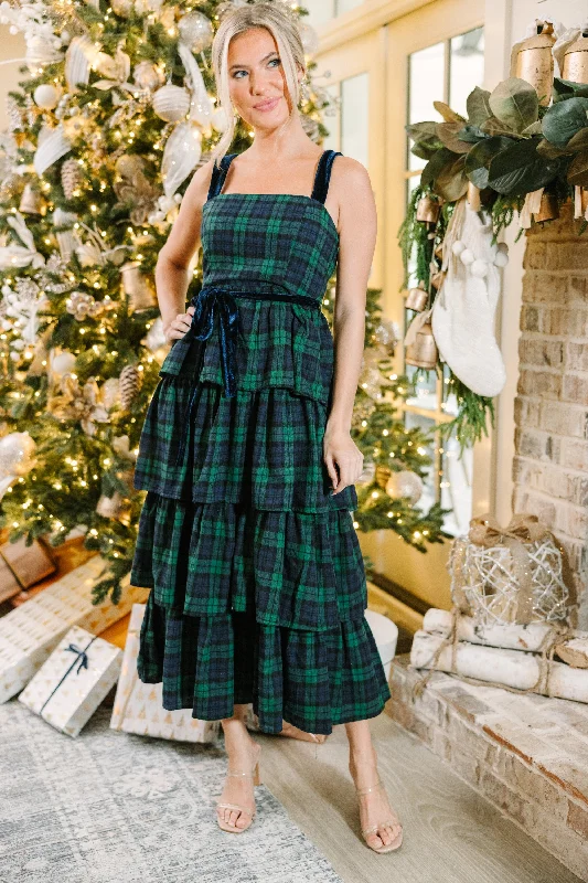 All For You Green Plaid Midi Dress