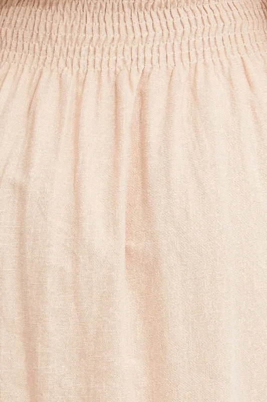 Beige Midi Dress Short Sleeve V Neck