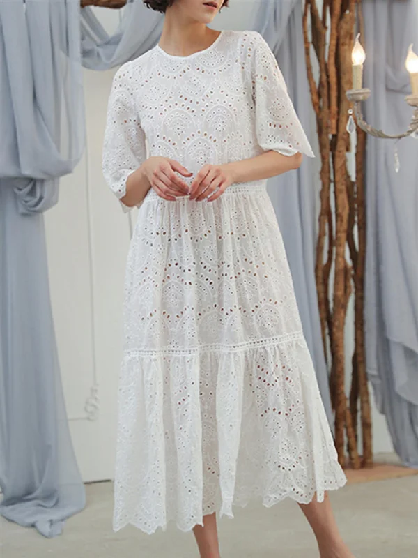 Floral Broderie Anglaise Cotton Midi