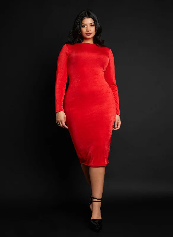 Gemini Slinky Midi Bodycon Dress - Red