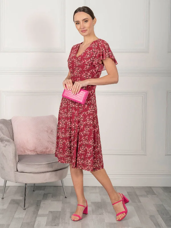 Jolie Moi Grace Mesh Midi Dress, Wine Floral