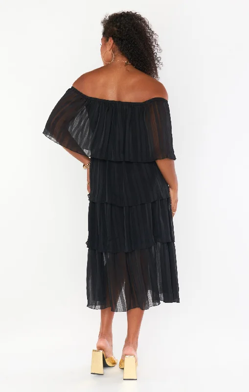 Lana Midi Dress ~ Flutter Stripe Chiffon Black