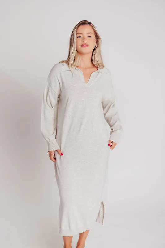 Riley Lightweight Long Sleeve Maxi Dress in Heather Grey - Bump Friendly