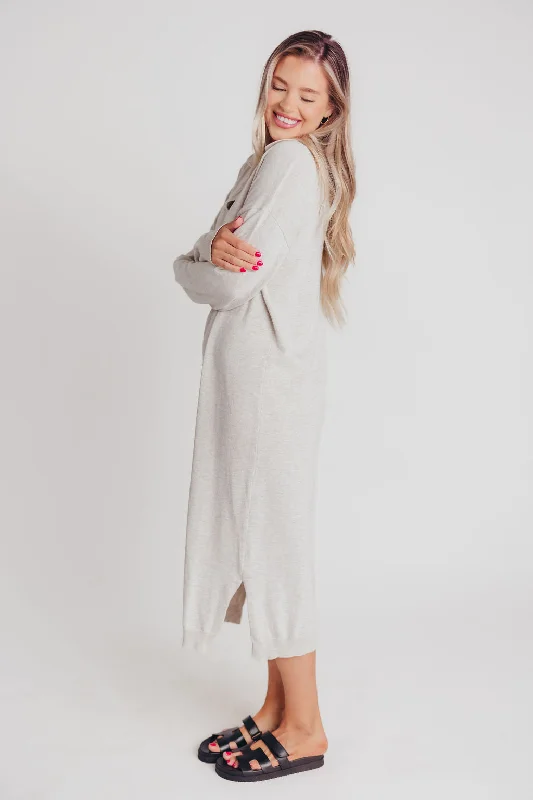 Riley Lightweight Long Sleeve Maxi Dress in Heather Grey - Bump Friendly