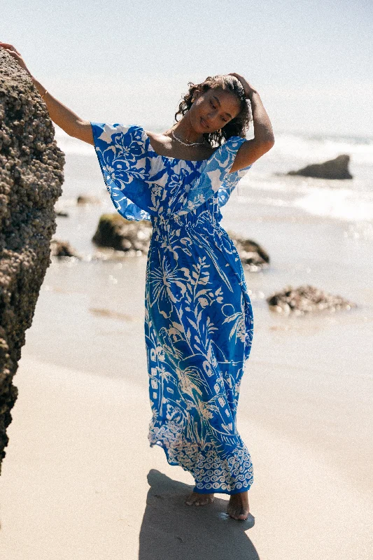 Pyros Off Shoulder Midi Dress - Harper Print