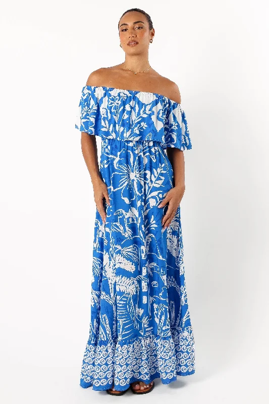 Pyros Off Shoulder Midi Dress - Harper Print