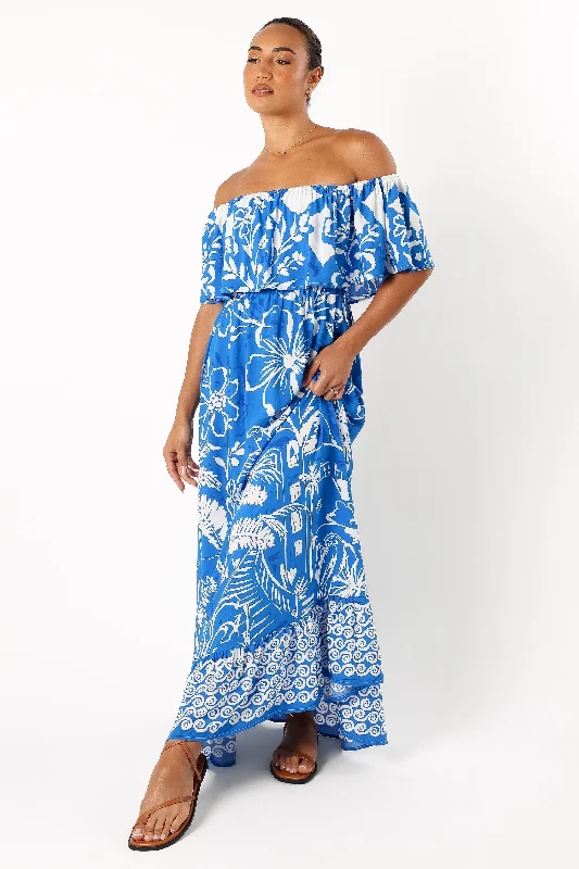 Pyros Off Shoulder Midi Dress - Harper Print