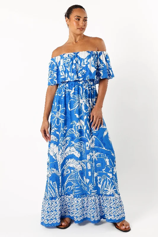 Pyros Off Shoulder Midi Dress - Harper Print