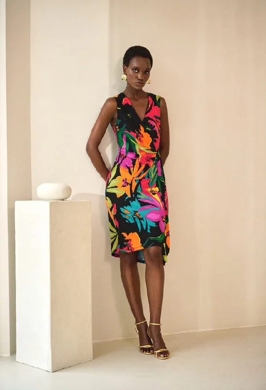 Tropical Print Wrap Front Dress