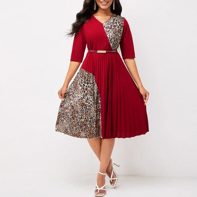 Amy Fashion - O Neck Half Sleeve Elegant A-Line Pleated Dress