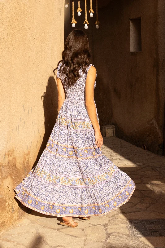 Sleeveless Smocked Maxi- Portland Blue