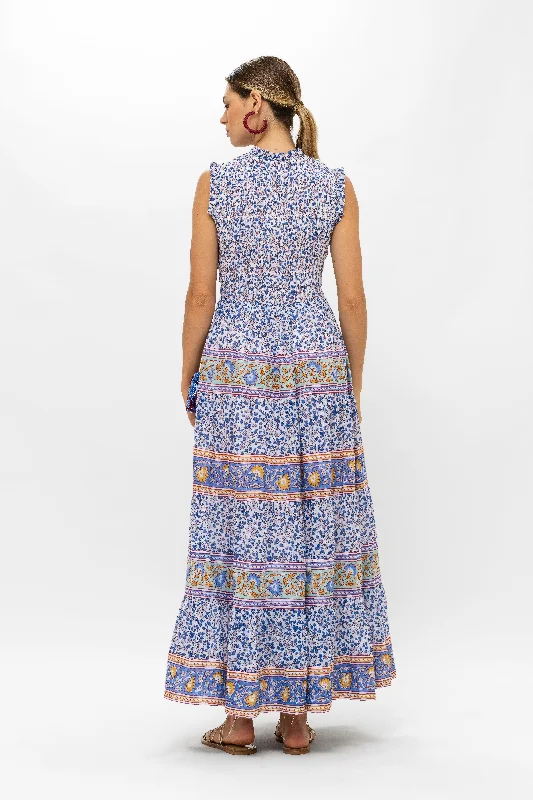 Sleeveless Smocked Maxi- Portland Blue