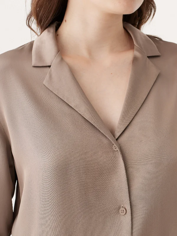 The Satin Camp Collar Blouse in Champagne