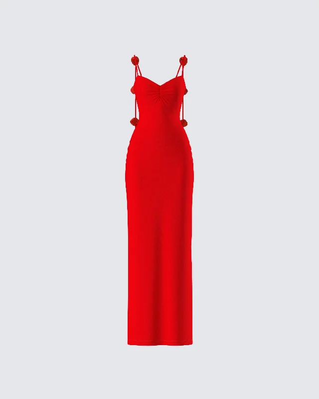 Cordelia Red Rosette Maxi Dress