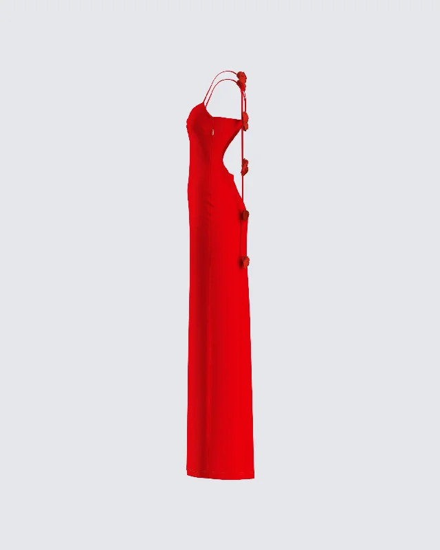 Cordelia Red Rosette Maxi Dress