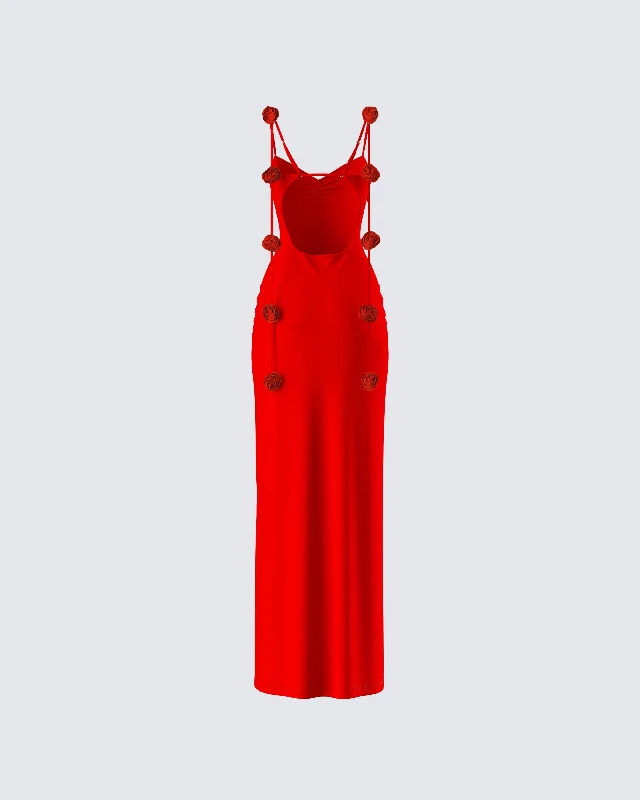 Cordelia Red Rosette Maxi Dress