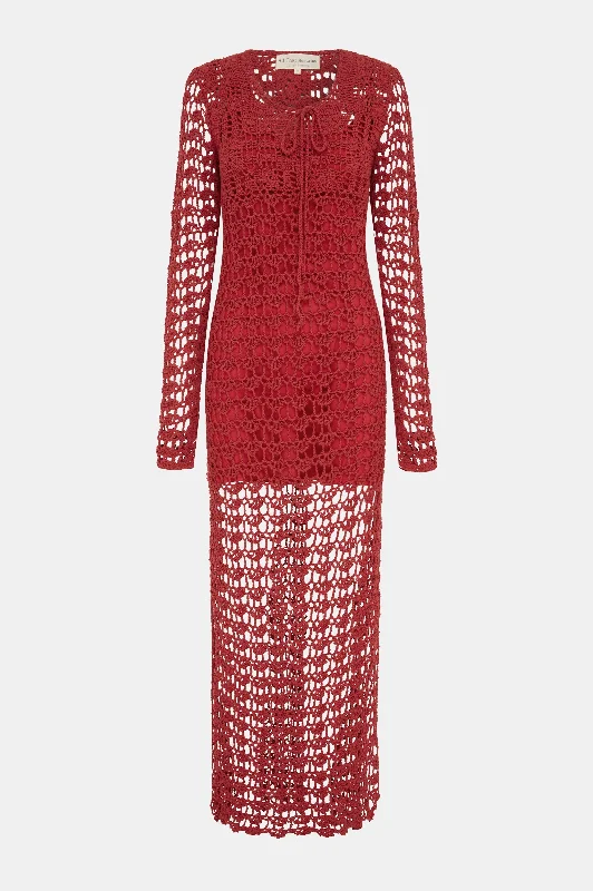 Grace Cotton Crochet Dress in Red