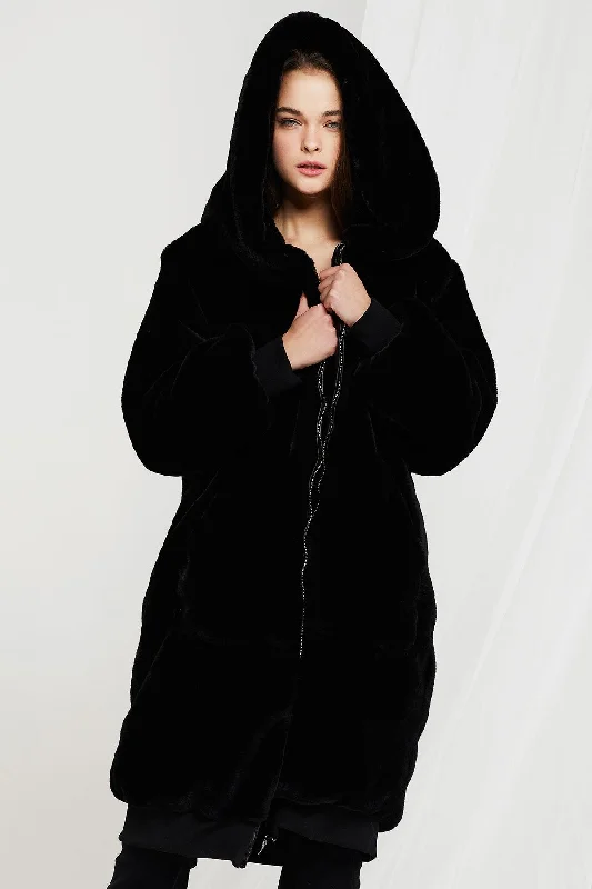 Mackenzie Sheared Mink Faux Fur Coat w/ Hood