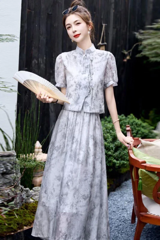 NiDELL New Chinese Style National Style Dress . Summer New High-End Exquisite Retro Improved Cheongsam Niche Ink Dress