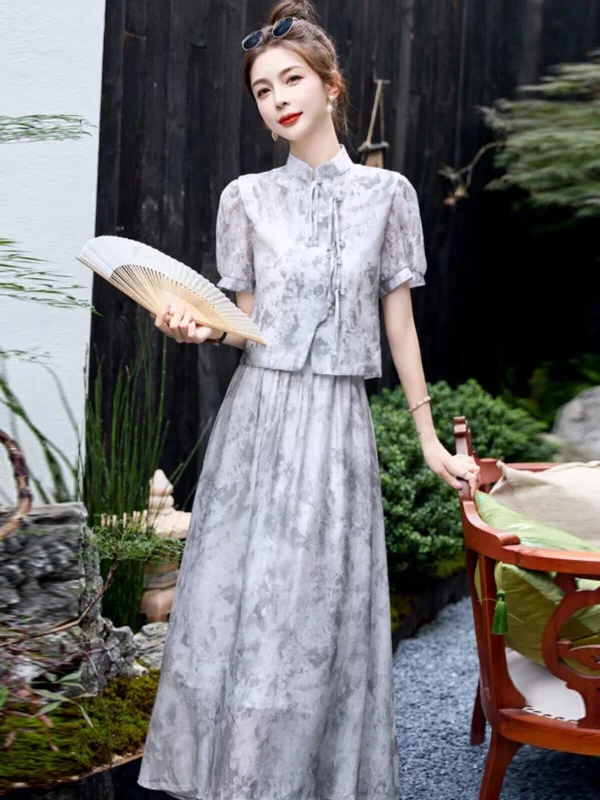 NiDELL New Chinese Style National Style Dress . Summer New High-End Exquisite Retro Improved Cheongsam Niche Ink Dress