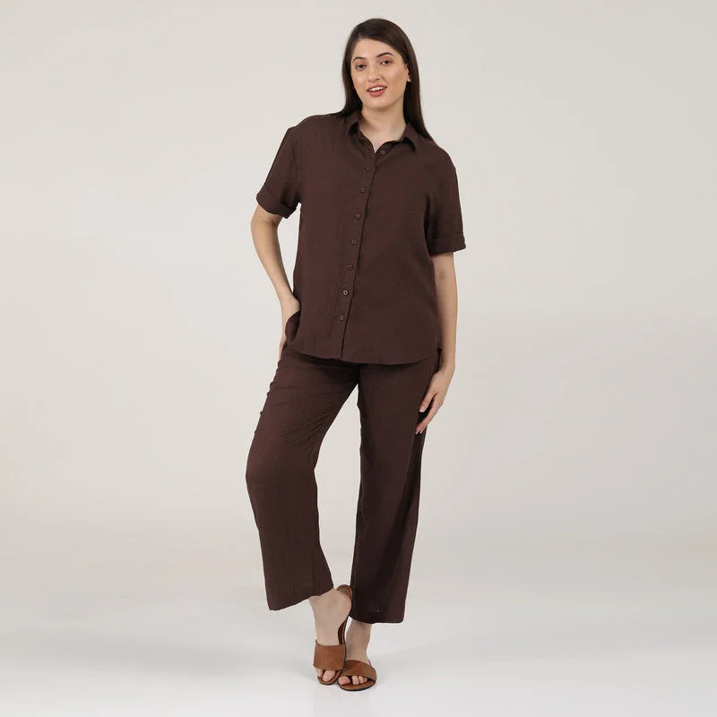 Linen Shirts for Women | Brown | Short Sleeves