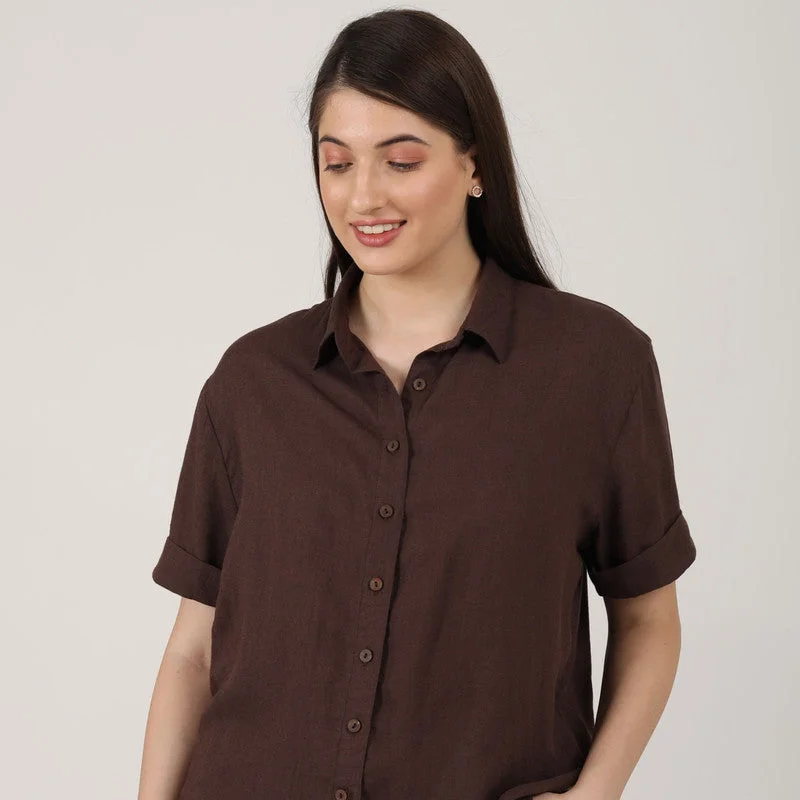 Linen Shirts for Women | Brown | Short Sleeves