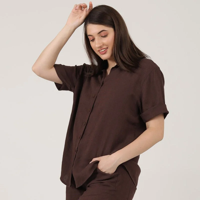 Linen Shirts for Women | Brown | Short Sleeves